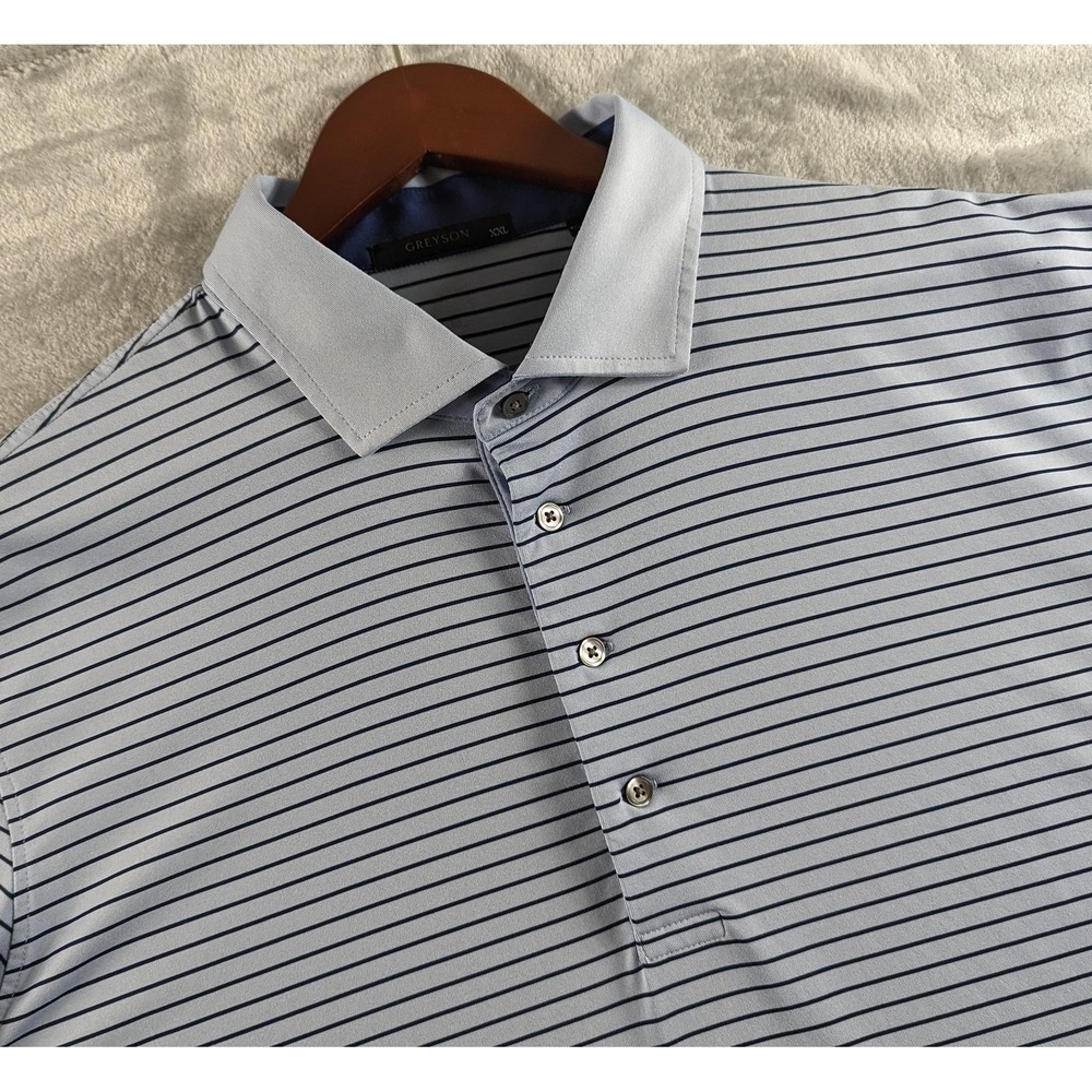 Greyson Polo Shirt Mens 2XL Blue Stripe Golf Performance Stretch Short Sleeve